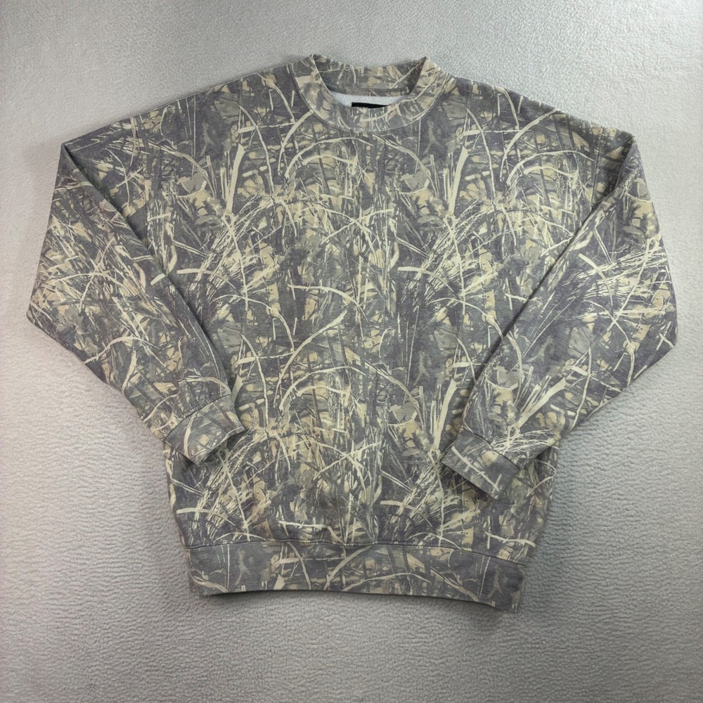 Y2K Camo Crewneck Sweatshirt Men M Green Grey Pullover Boxy State Of Mine